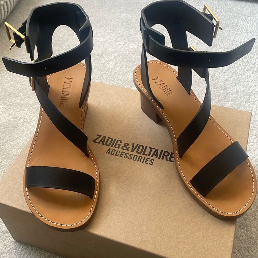 Black strappy low heels. Worn once